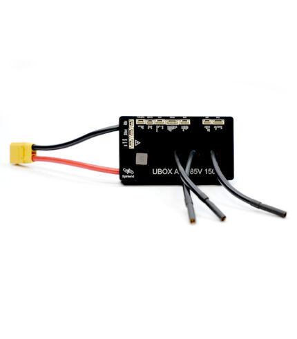 Одноканальный контроллер Ubox 85V150A. Размеры 102×57×21 мм, провода 10AWG, алюминиевая плата.